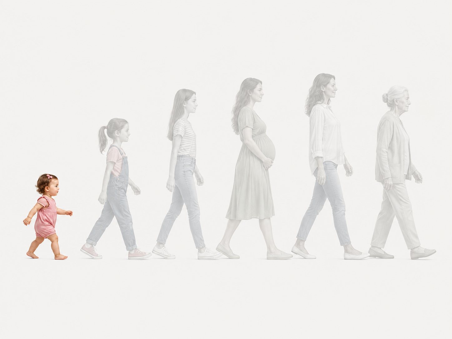 A woman's life course with the infant stage highlighted