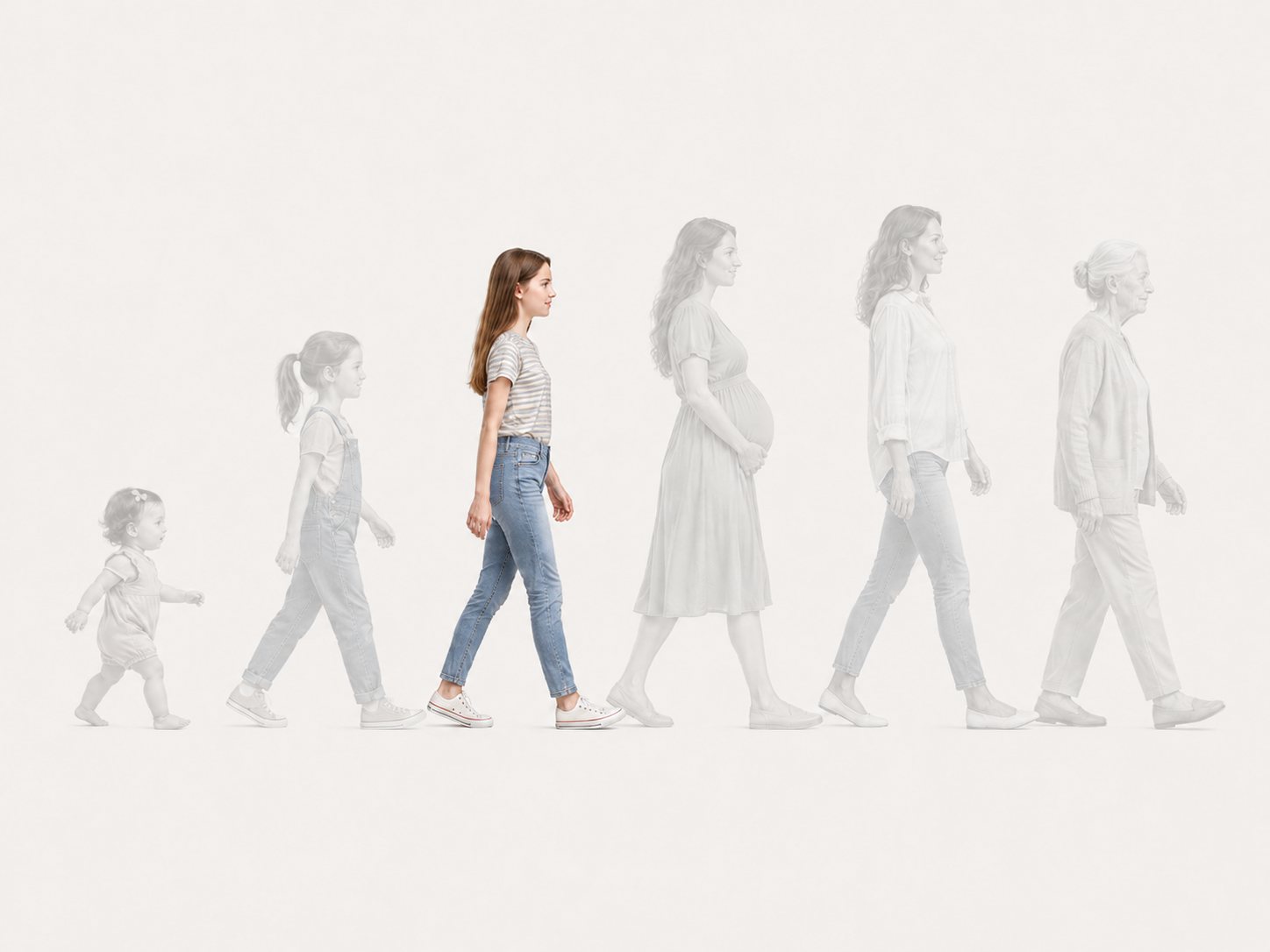 A woman's life course with the adolescent stage highlighted